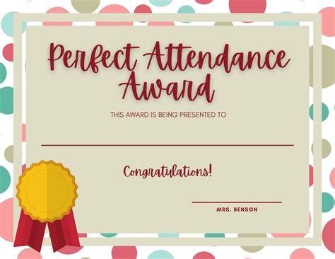 8+ Printable Perfect Attendance Certificate Template Designs