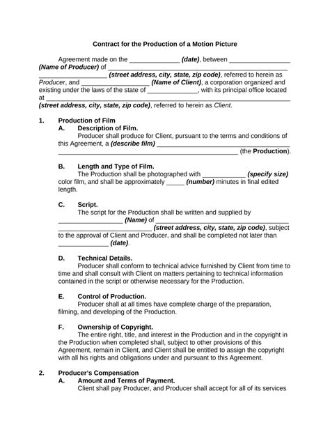 Film Production Contract Template Word Sample in 2021 Contract