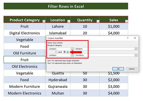 Filter Column Rows Excel