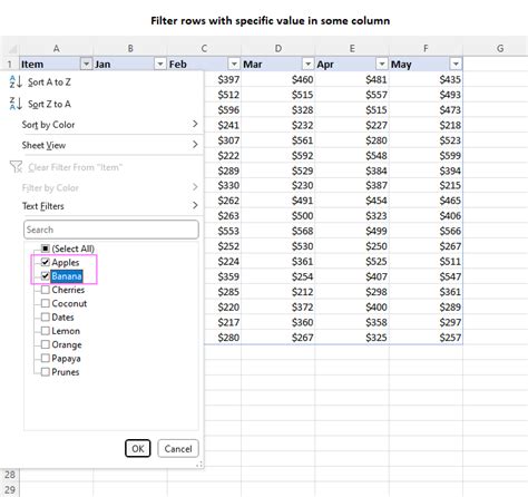 Filter Excel Select Columns
