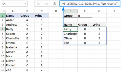 filter function excel not exact match