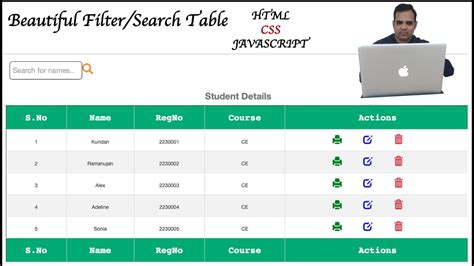 Filter Html Table Css