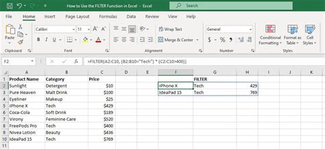Filter Spreadsheet Excel