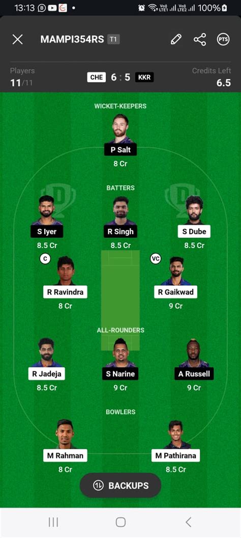 final csk vs kkr dream11 team