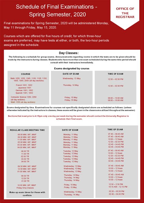 final exam schedule american university