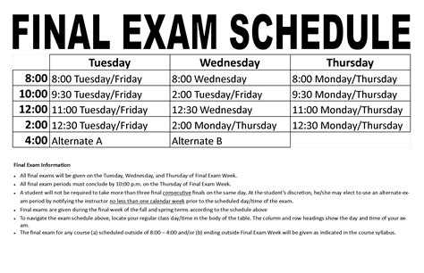 final exam schedule sju
