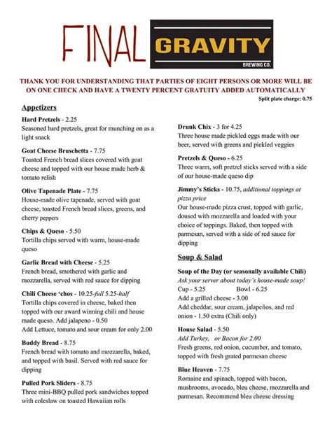 Final Gravity Menu