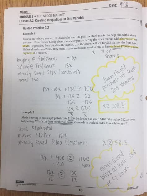 Die Lösung Für Das Finanzielle Algebra-Lehrbuch Antwortschlüssel
