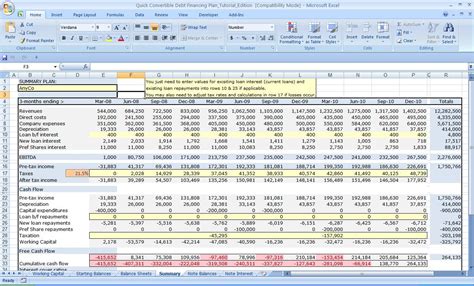 financial business plan template excel
