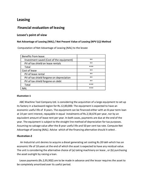 Awasome Financial Evaluation Of Leasing Viral