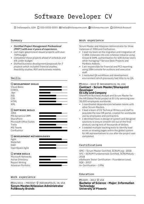 financial software developer sample resume