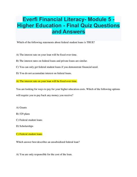 Financing Higher Education: Taking The Everfi Quiz