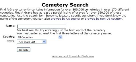 find a grave cemetery search by state