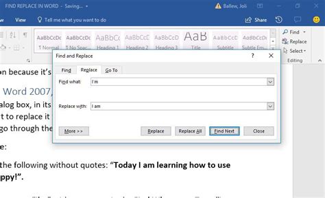 find and replace dialog box in word