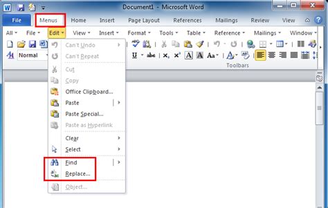 find and replace function key in ms word