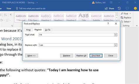 find and replace function on word