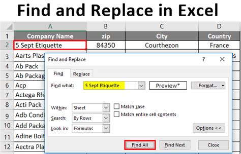 find and replace in spreadsheet