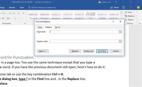 find and replace in word document
