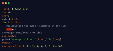 find average of list python using for loop