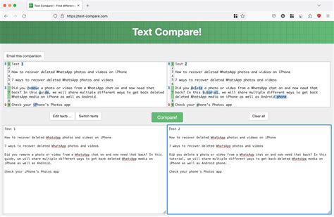 find differences between two texts excel