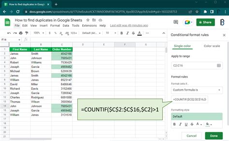find duplicate text in google sheets