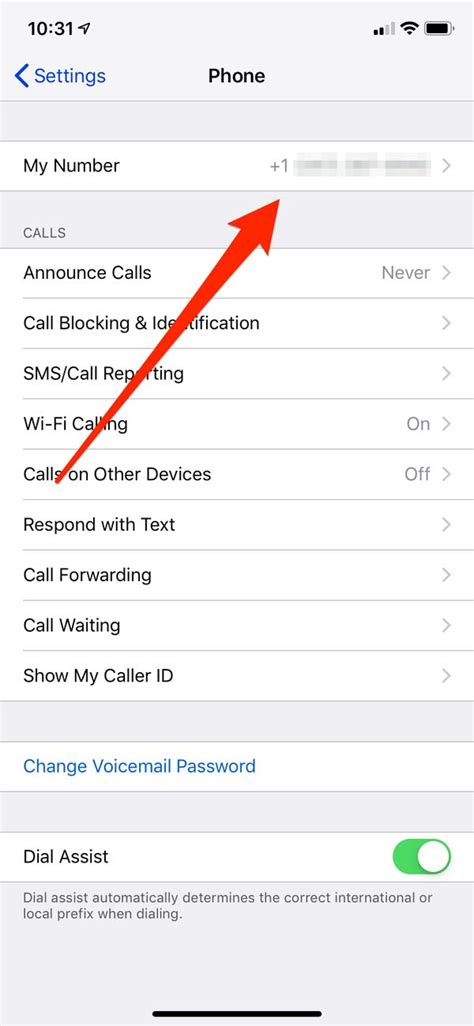 find iphone phone number on settings