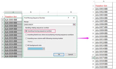 find missing sequence in excel