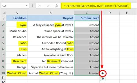 find same text in excel