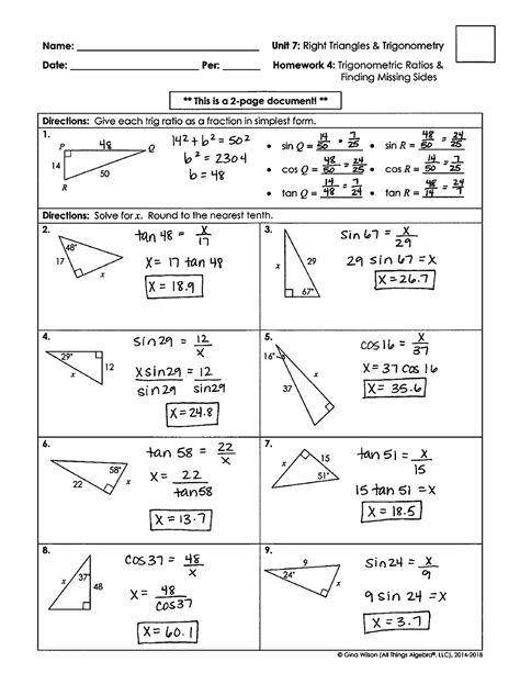 Right Triangle Trigonometry Worksheets Math Monks