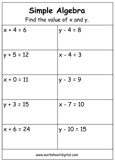 Finding The Value Of X Math Problems Worksheet