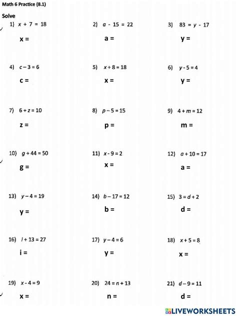 Finding X Math Problems Worksheet