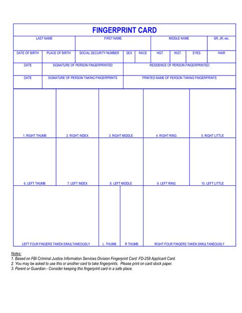 Fingerprint Cards FBI Form FD258, 100 Pack 1st Choice Finger Printing