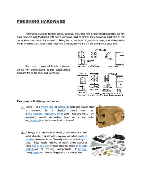 Finishing Hardware Construction