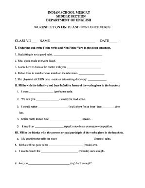 finite and non finite verbs exercises with answers class 7 online