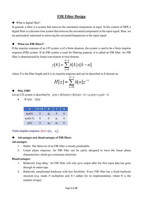 Fir Filter Design Lecture Notes
