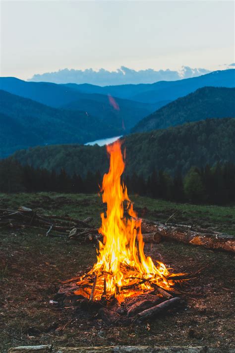 Campfire under a starry night sky