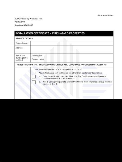 Fire Hazard Properties Certificate