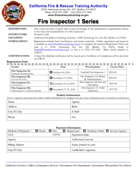 fire inspector 1 classes california