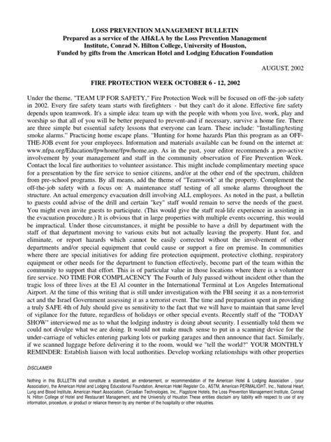 Fire Safety Disclaimer