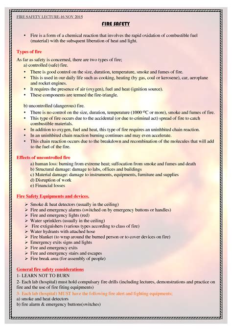 Fire Safety Lecture Notes