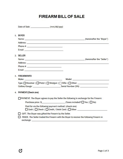 Free Florida Firearm Bill of Sale Form PDF DOCX