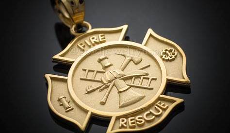 Solid Gold US Firefighter Maltese Cross Pendant Necklace