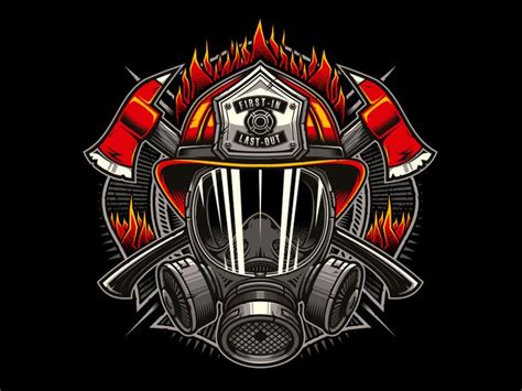 fireman helmet with flames drawing