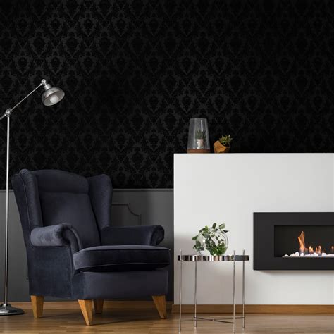 Fireplace Damask Wallpaper