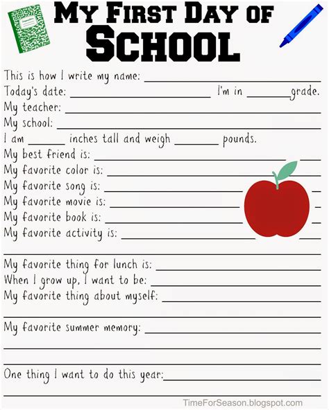 First Day Of School Printable Activities