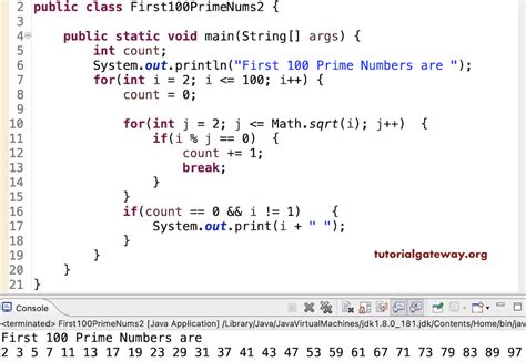 first 100 prime numbers in java