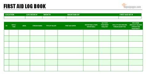 First Aid Log Book For Schools