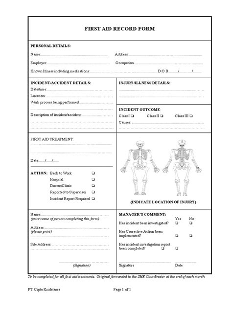 First Aid Record Form