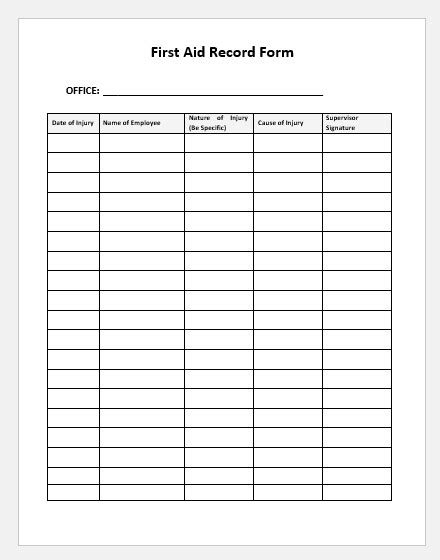 first aid record form template