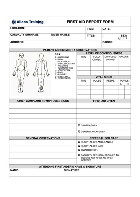 first aid treatment form template